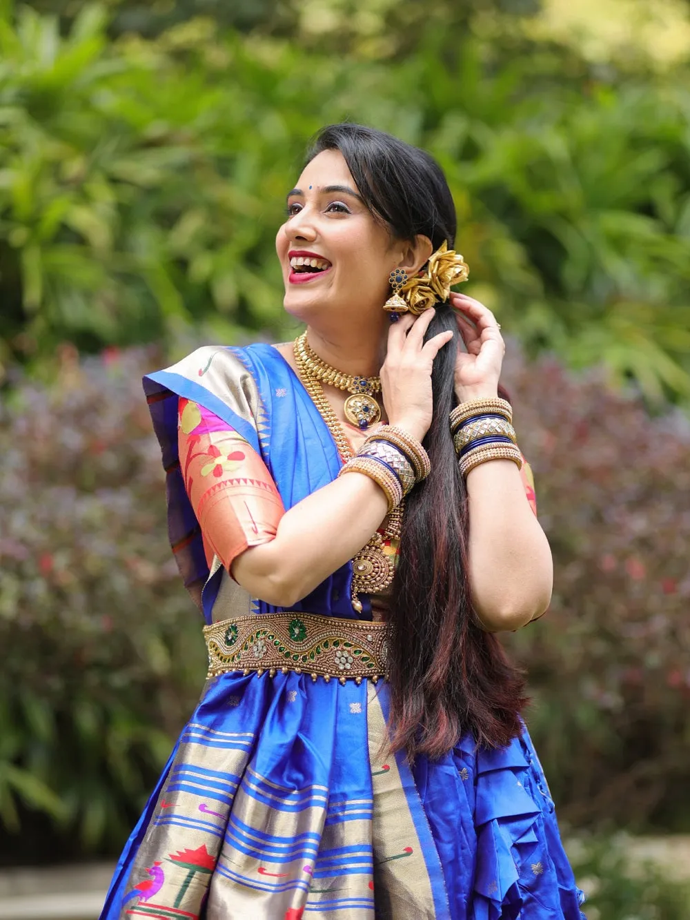 Blue Color Zari weaving Work Jacquard Pethani Lehenga Choli