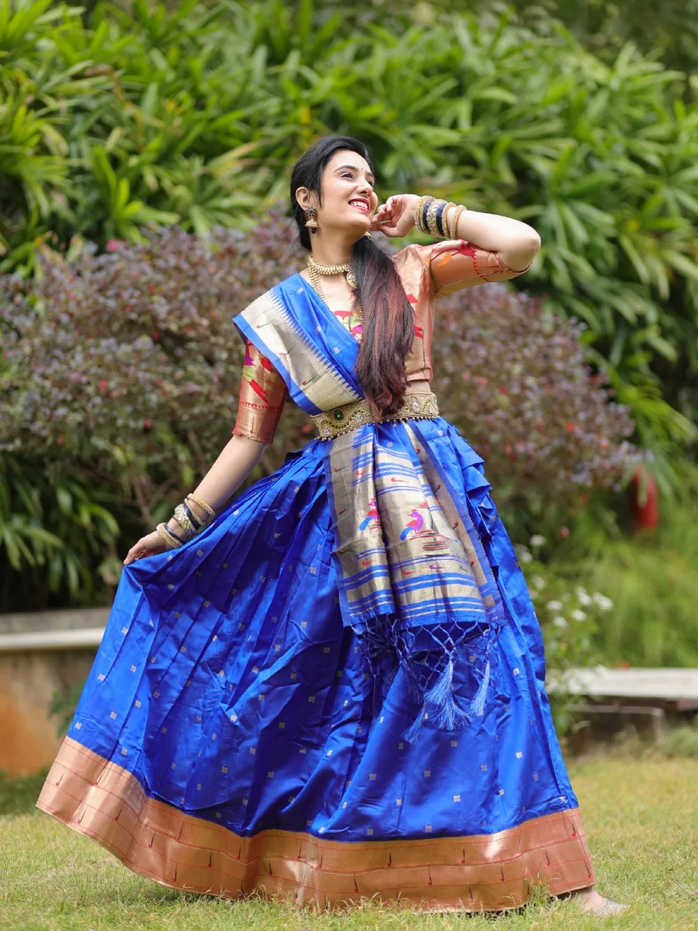 Blue Color Zari weaving Work Jacquard Pethani Lehenga Choli