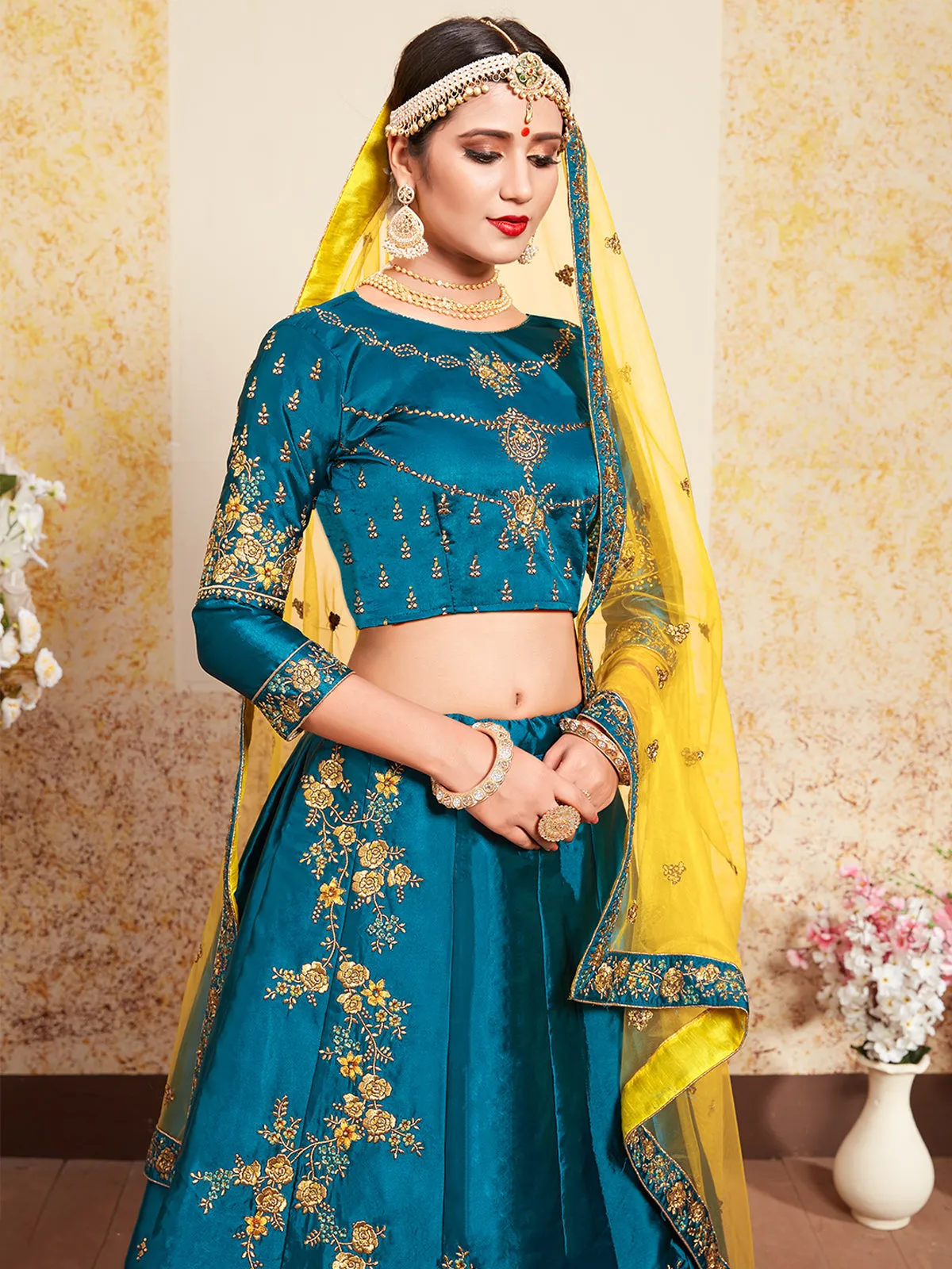 Blue Designer Soft Net Semi Stitched Lehenga Choli