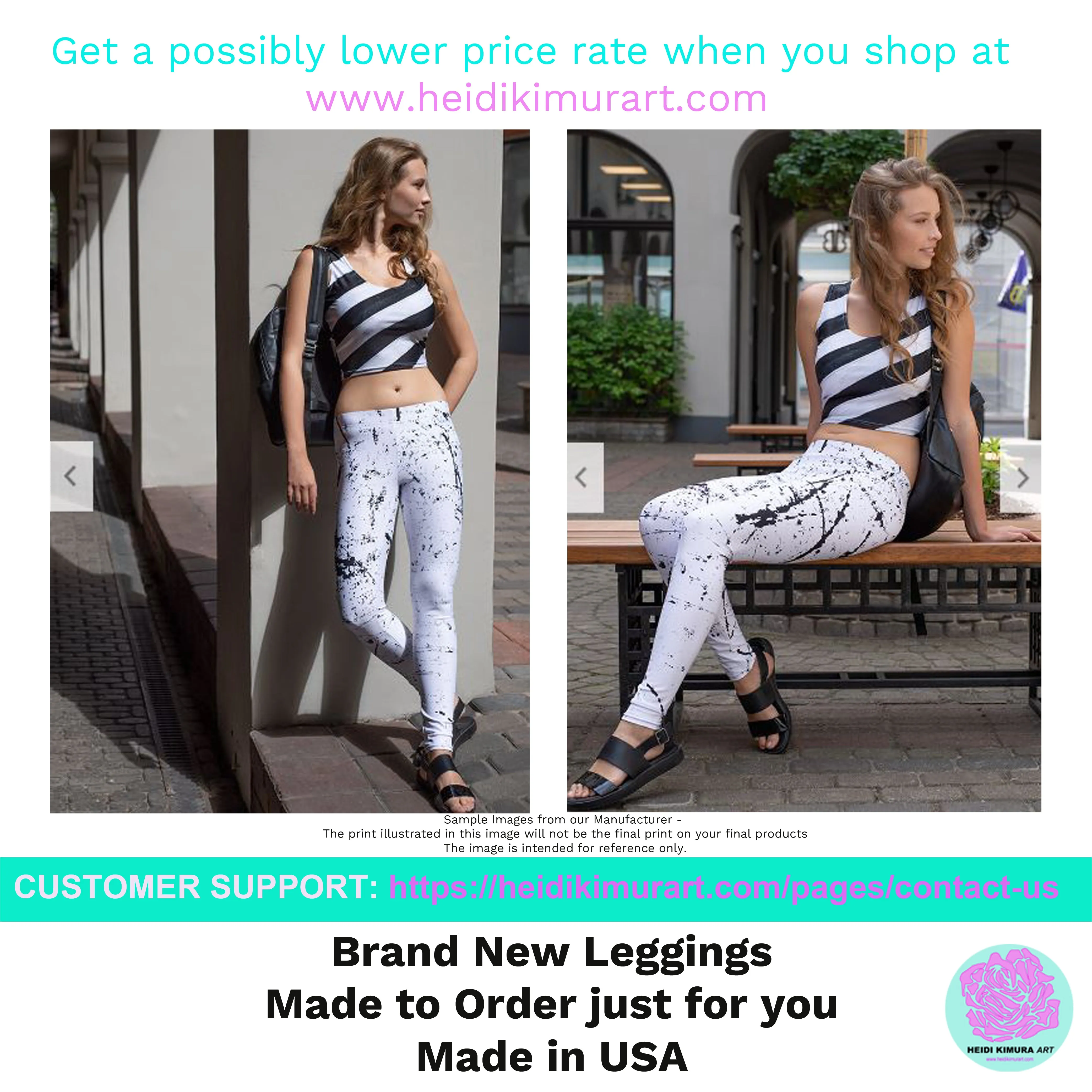 Blue Striped Women's Leggings, Pink Hearts Long Yoga & Barre Pants- Made in USA/EU