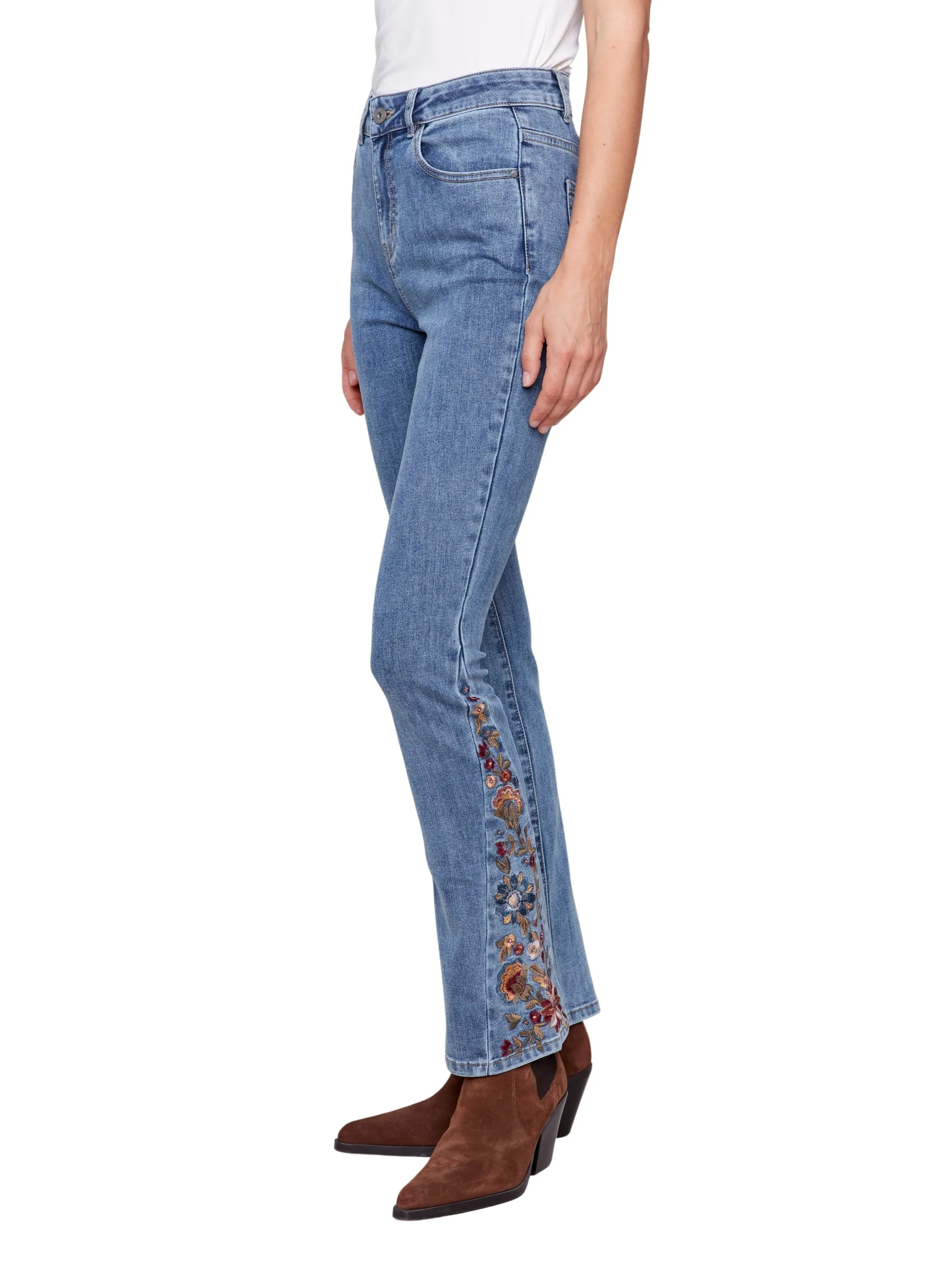 Bootcut Jeans with Floral Embroidery