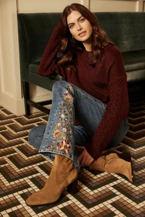 Bootcut Jeans with Floral Embroidery