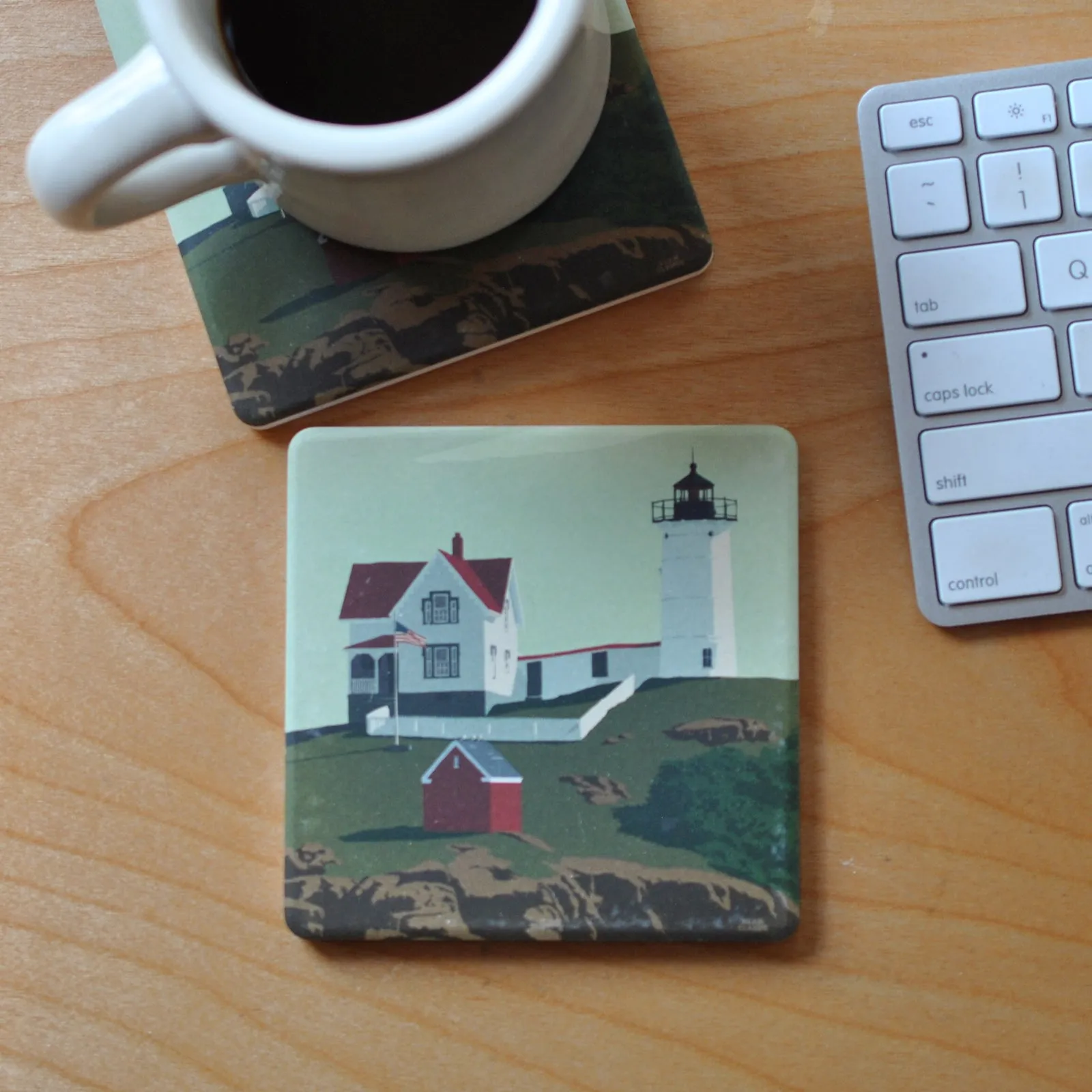 Cape Neddick Nubble Light Art Drink Coaster - Maine