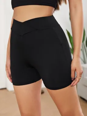 Casual Plain Asymmetrical Short Women Leggings