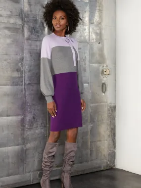 Colorblock Bow-Neck Sweater Dress