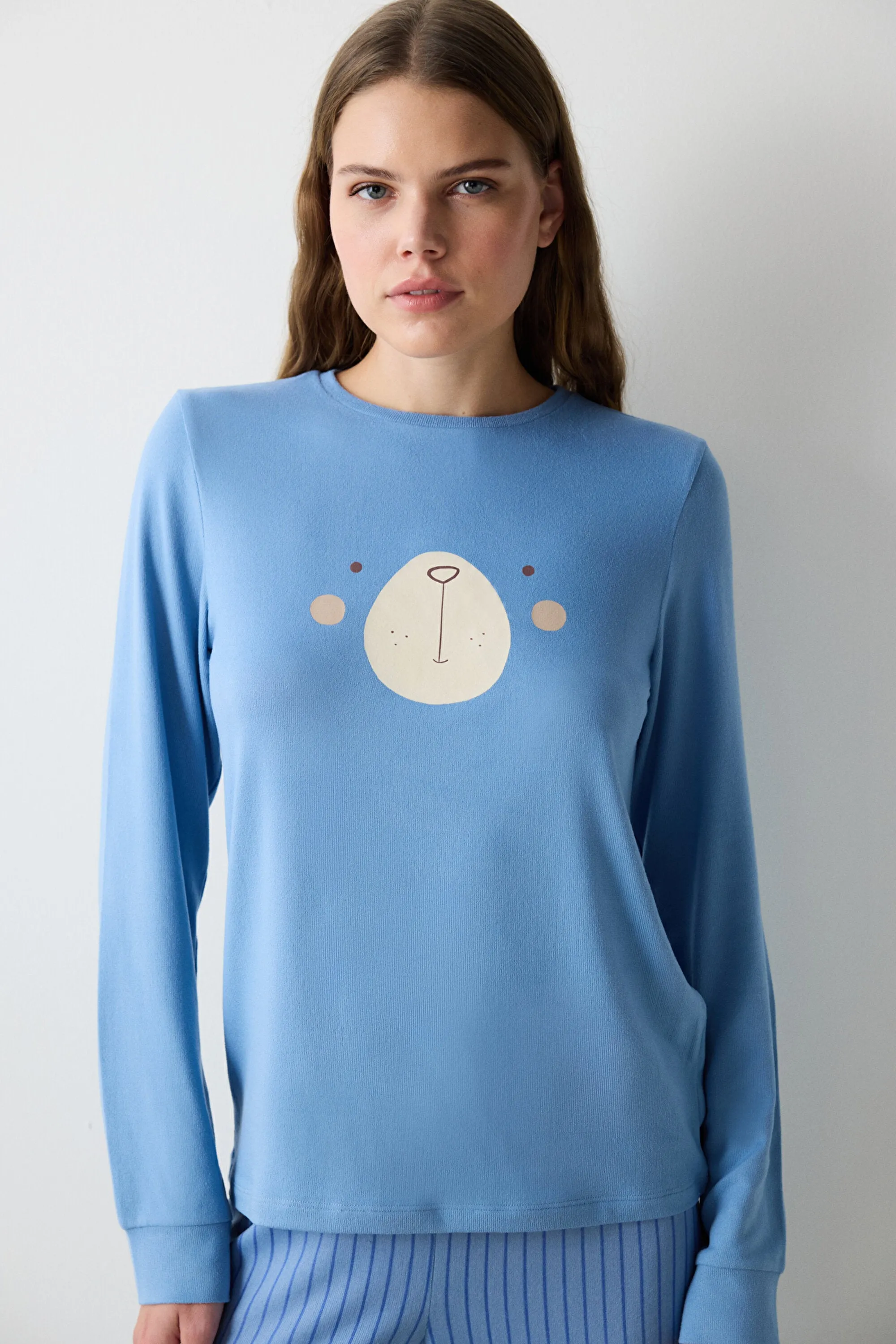 Cute Bear Light Grey Thermal Pants Pajama Set