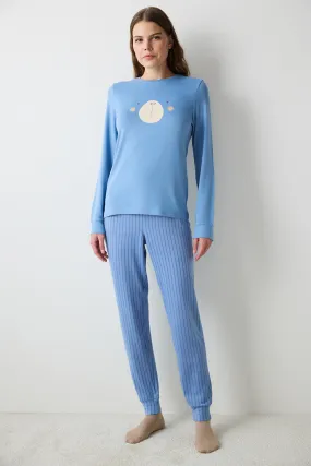 Cute Bear Light Grey Thermal Pants Pajama Set