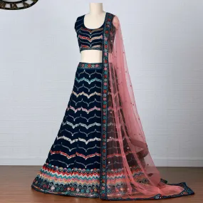 Dark Blue Sequins Embroidered Georgette Lehenga Choli