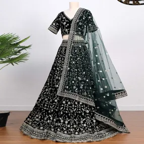 Dark Green Sequins Embroidered Velvet Lehenga Choli