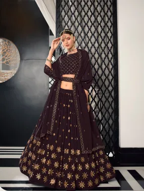 Designer Purple Color Sequence Thread Work Lehenga Choli With Belt
