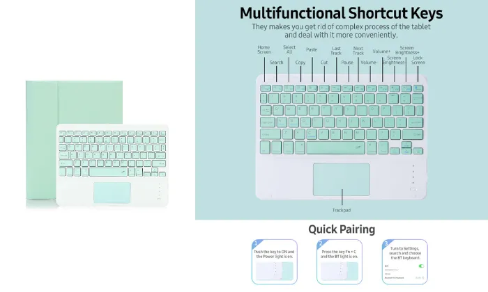 Detachable BT Keyboard Case with Touchpad Charging Pen