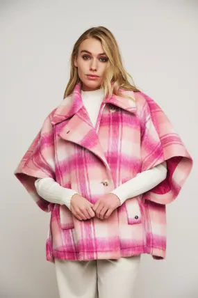 Eliana Double Breasted Cape - Magenta Check