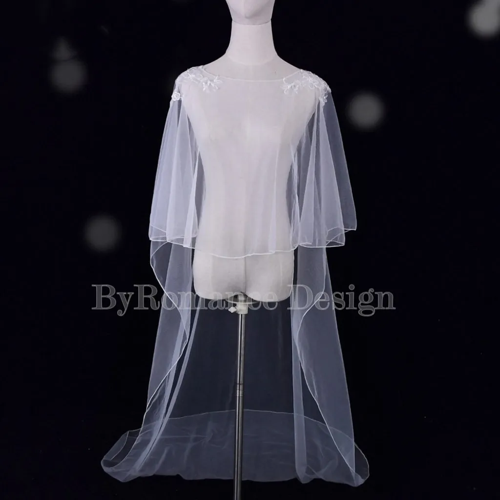 EMALZBY Boho Wedding veil, shoulder cape veil,tulle wedding cape
