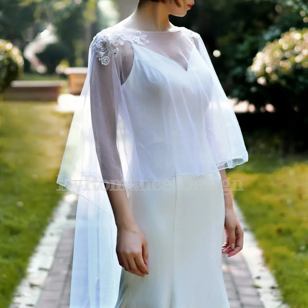 EMALZBY Boho Wedding veil, shoulder cape veil,tulle wedding cape