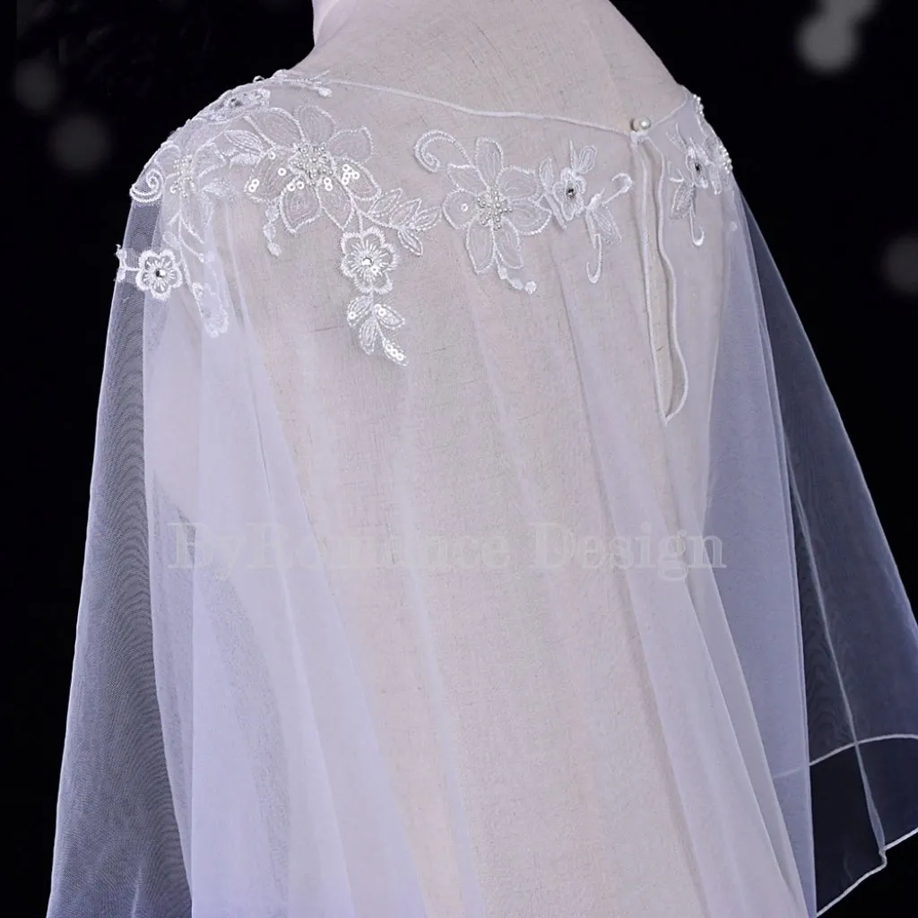 EMALZBY Boho Wedding veil, shoulder cape veil,tulle wedding cape
