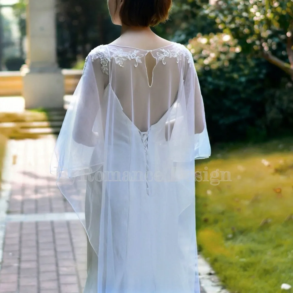 EMALZBY Boho Wedding veil, shoulder cape veil,tulle wedding cape