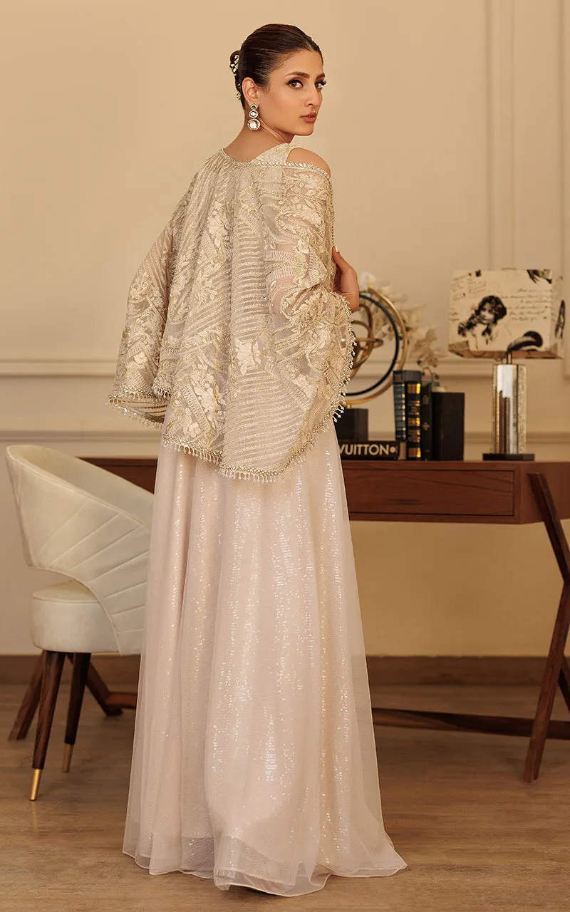 Embroidered Cape With Blouse And Skirt