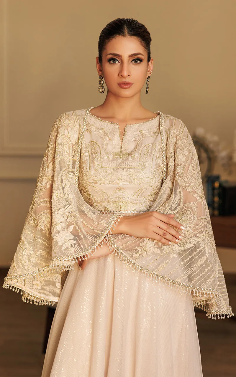 Embroidered Cape With Blouse And Skirt