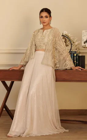 Embroidered Cape With Blouse And Skirt