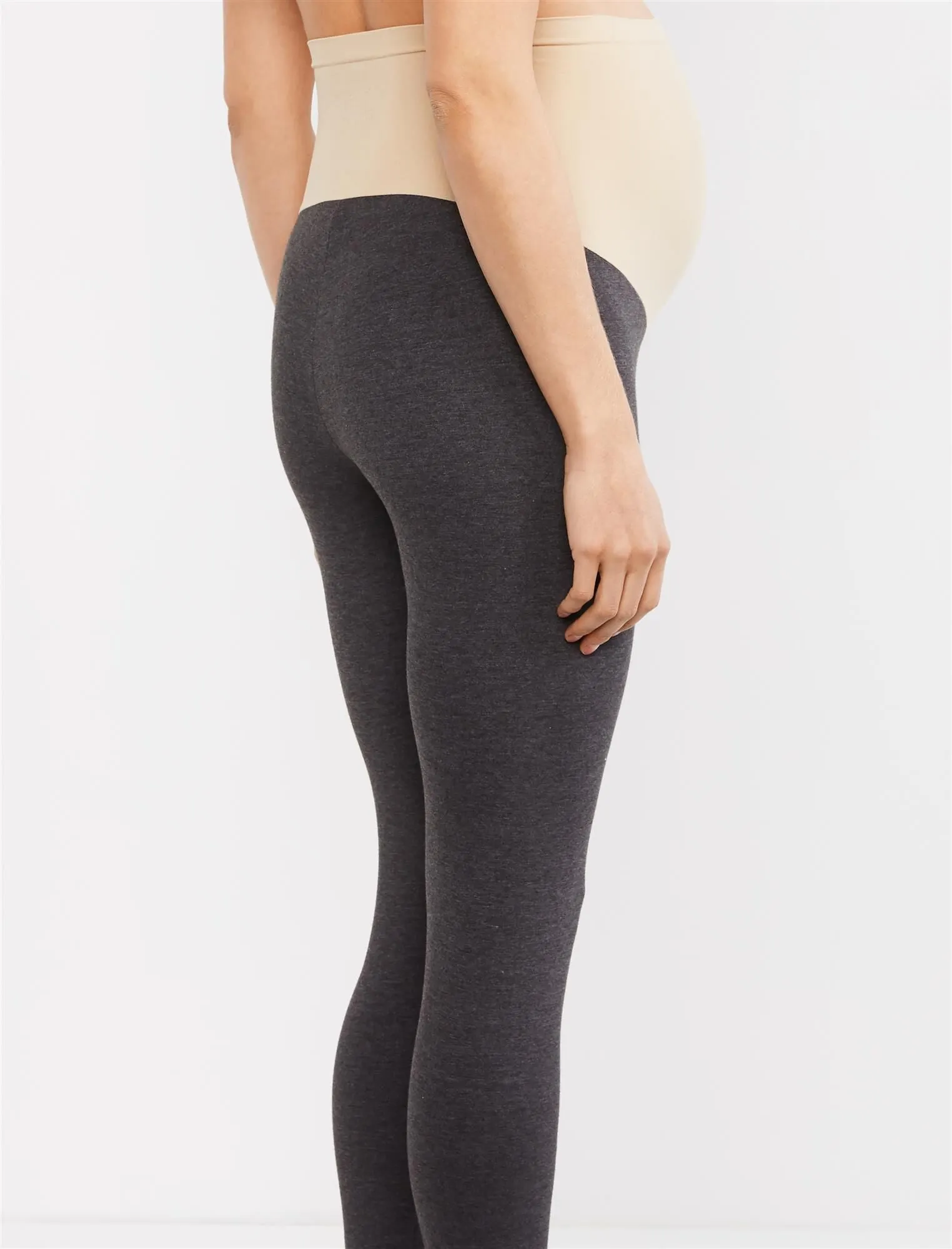Essential Stretch Secret Fit Belly Heathered Maternity Leggings in Heather Charcoal