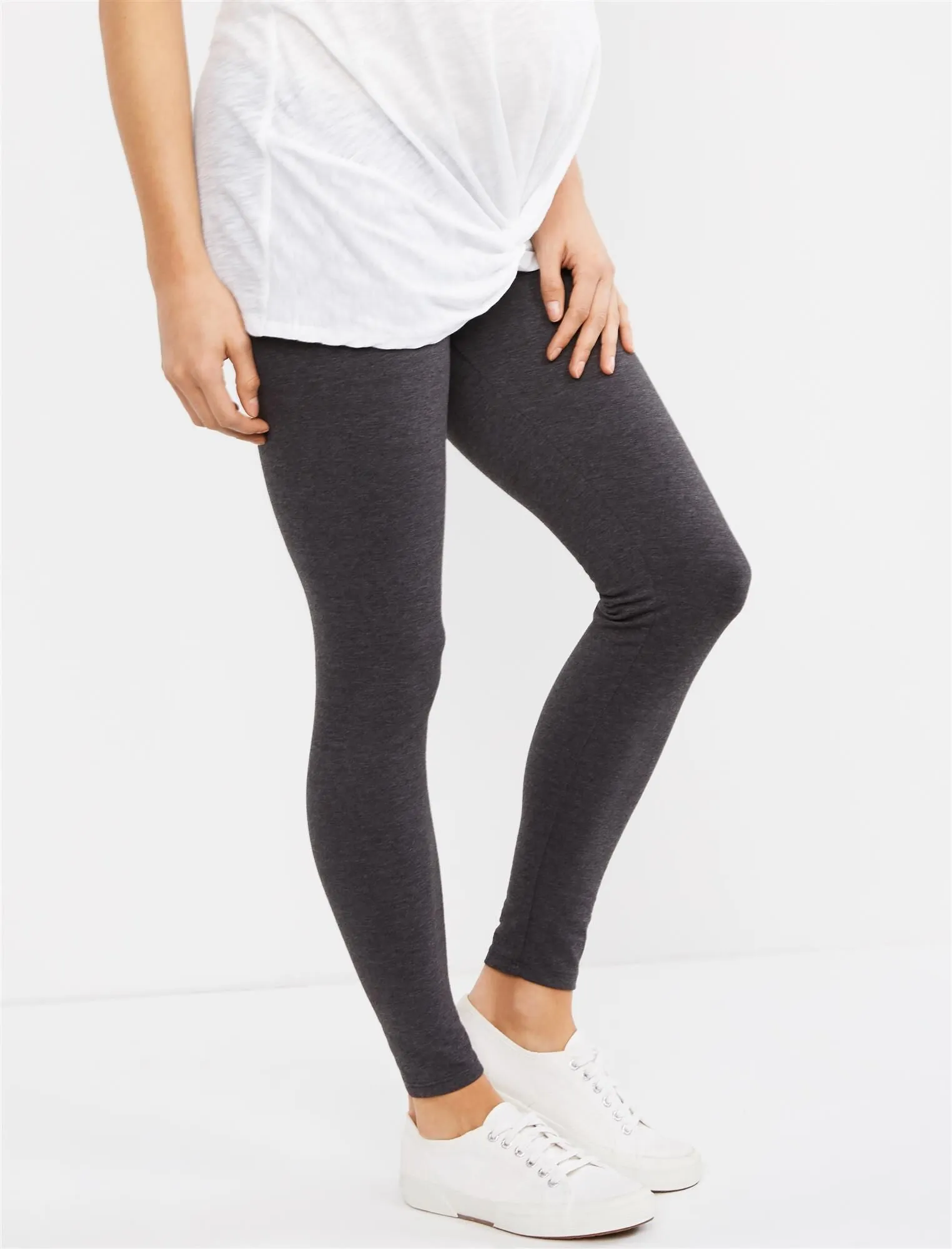 Essential Stretch Secret Fit Belly Heathered Maternity Leggings in Heather Charcoal