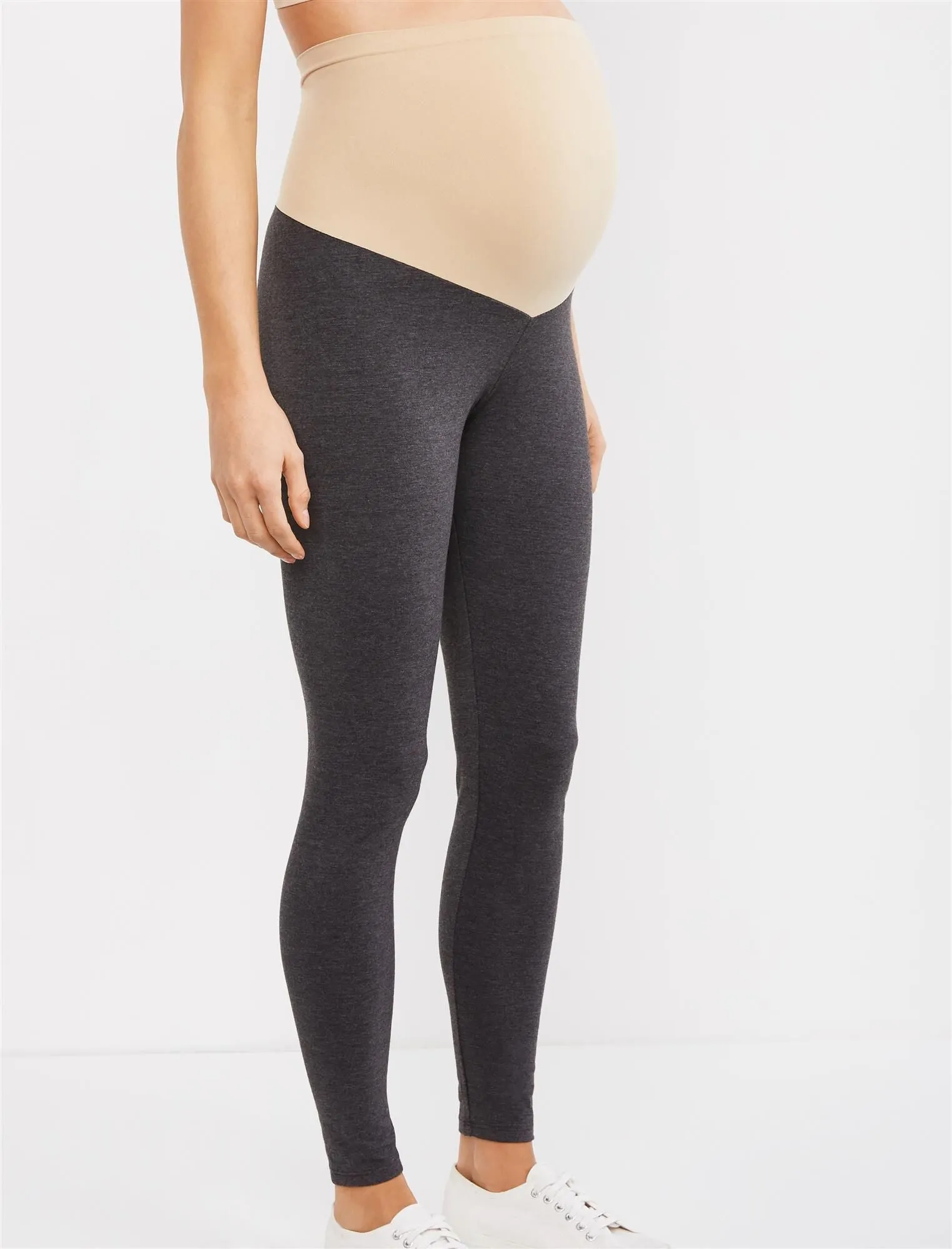 Essential Stretch Secret Fit Belly Heathered Maternity Leggings in Heather Charcoal