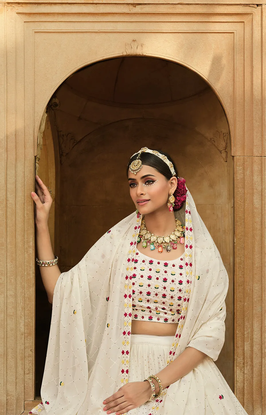 Exclusive White Color Thread Sequence Lehenga Choli