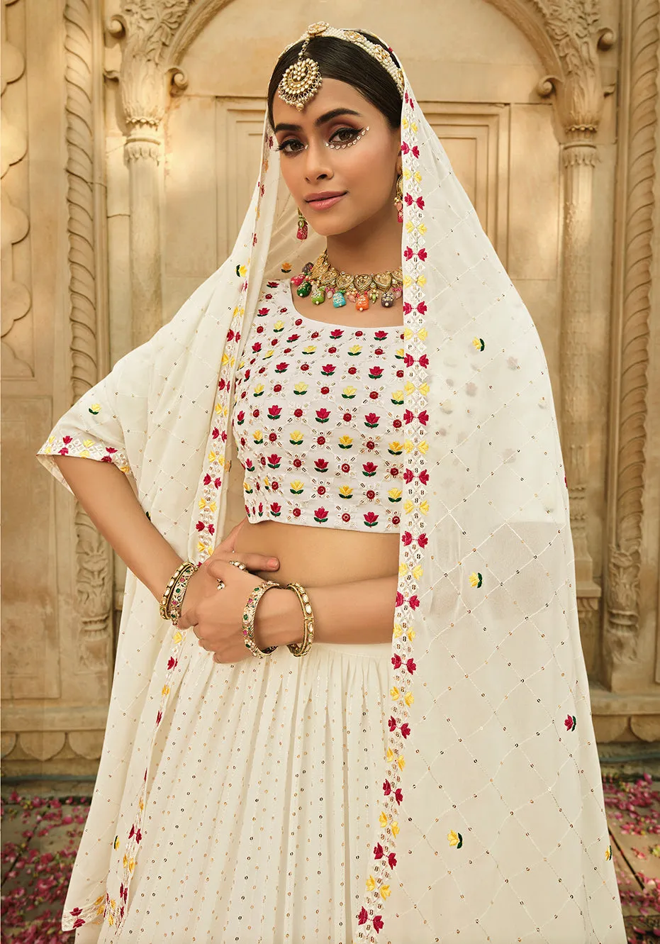 Exclusive White Color Thread Sequence Lehenga Choli