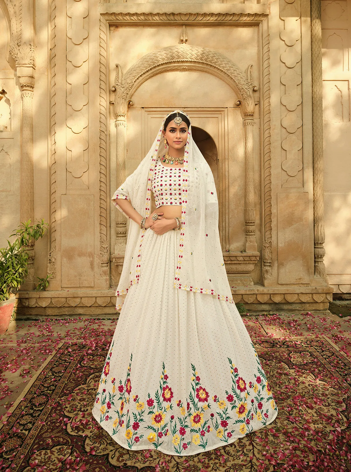 Exclusive White Color Thread Sequence Lehenga Choli