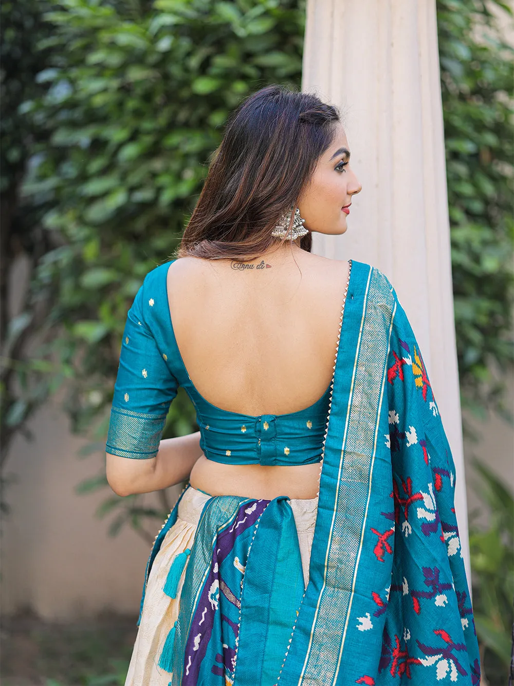Firozi Color Printed With Foil Work Dola Silk Lehenga Choli