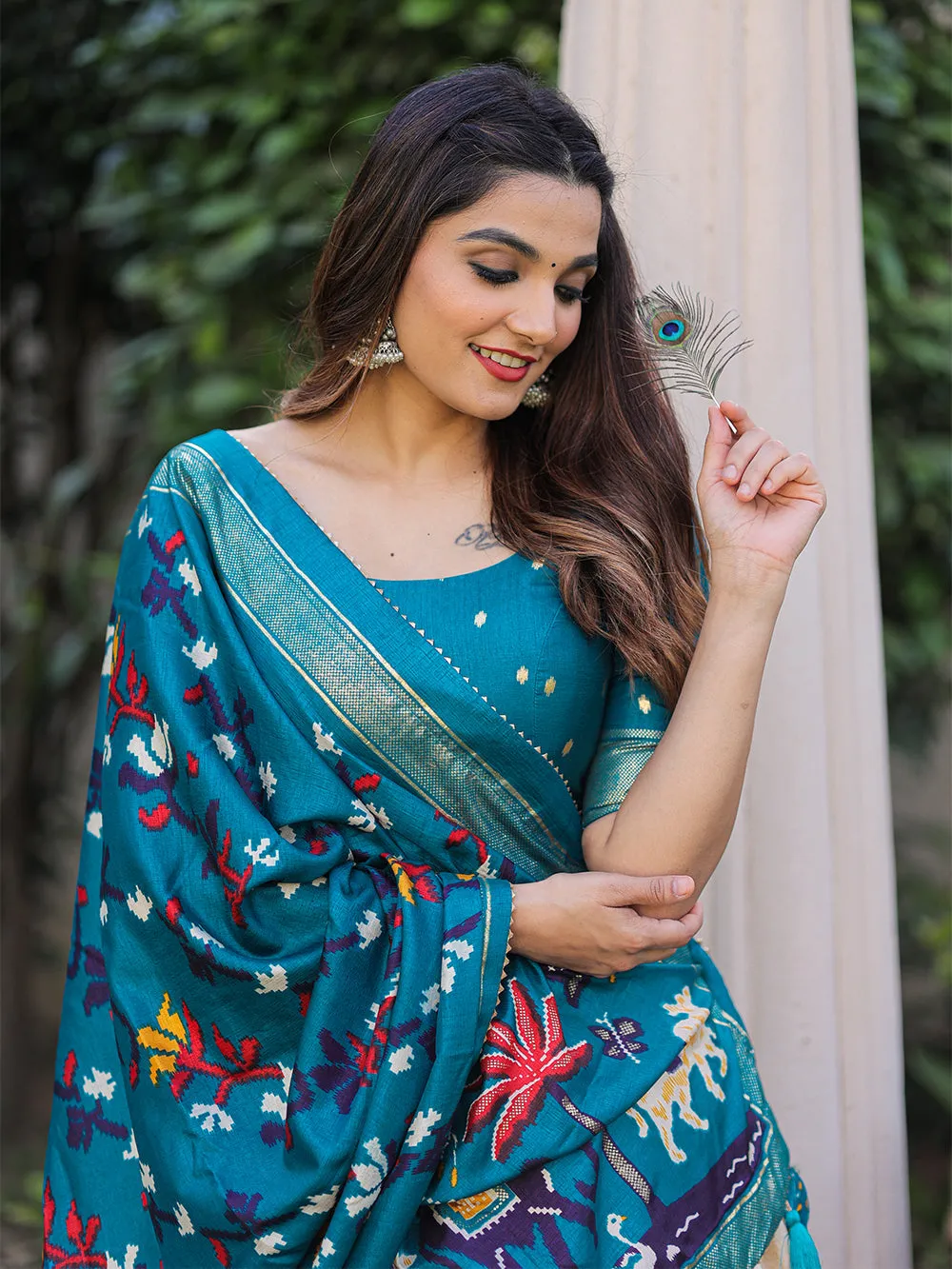 Firozi Color Printed With Foil Work Dola Silk Lehenga Choli