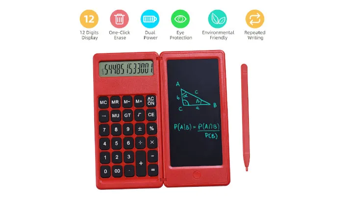 Foldable Calculator & 6 Inch LCD Writing Tablet