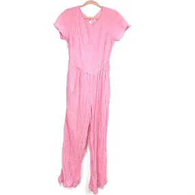 Free People Pink Open Back Key Hole Closure Wide Leg Jumpsuit- Size L (sold out online)