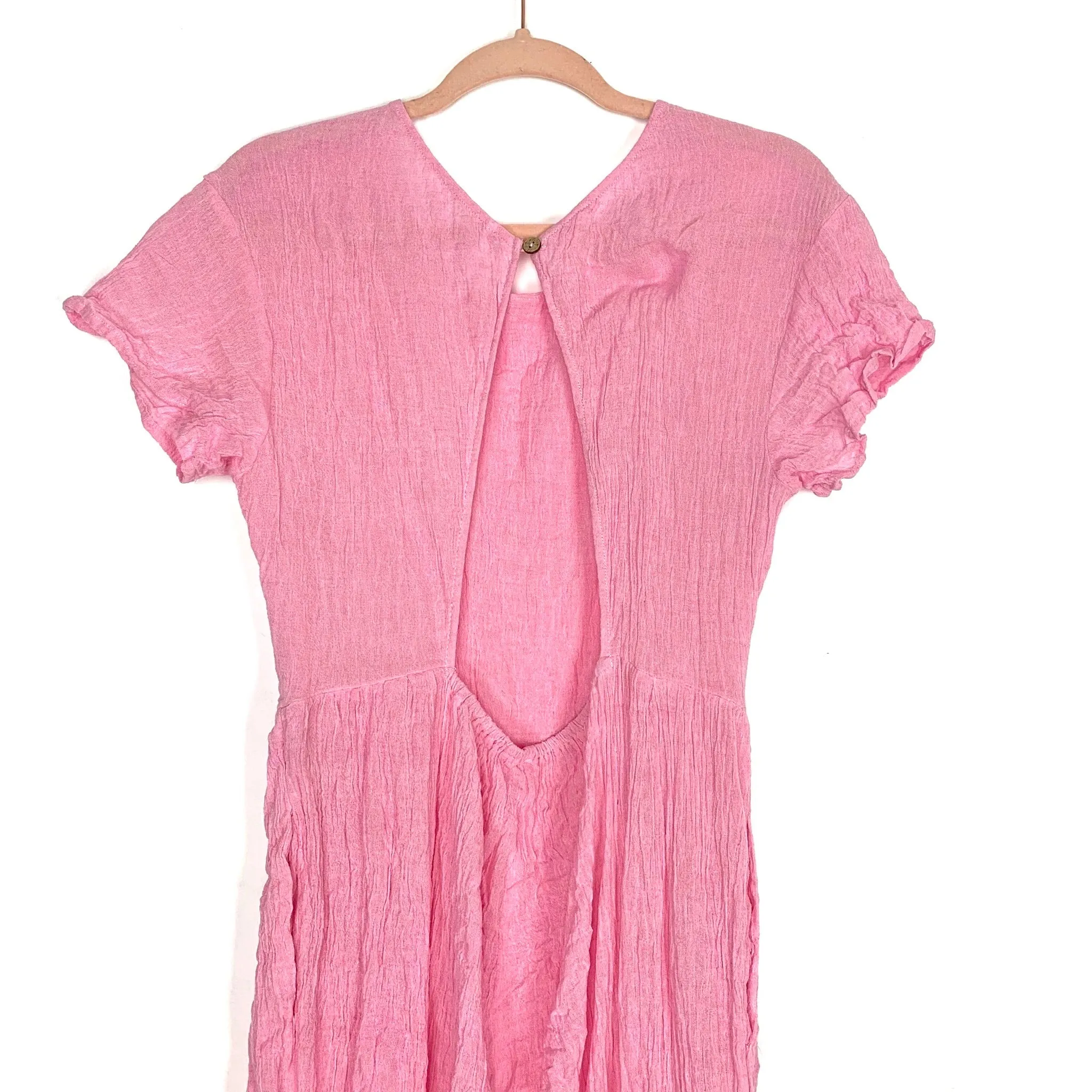 Free People Pink Open Back Key Hole Closure Wide Leg Jumpsuit- Size L (sold out online)