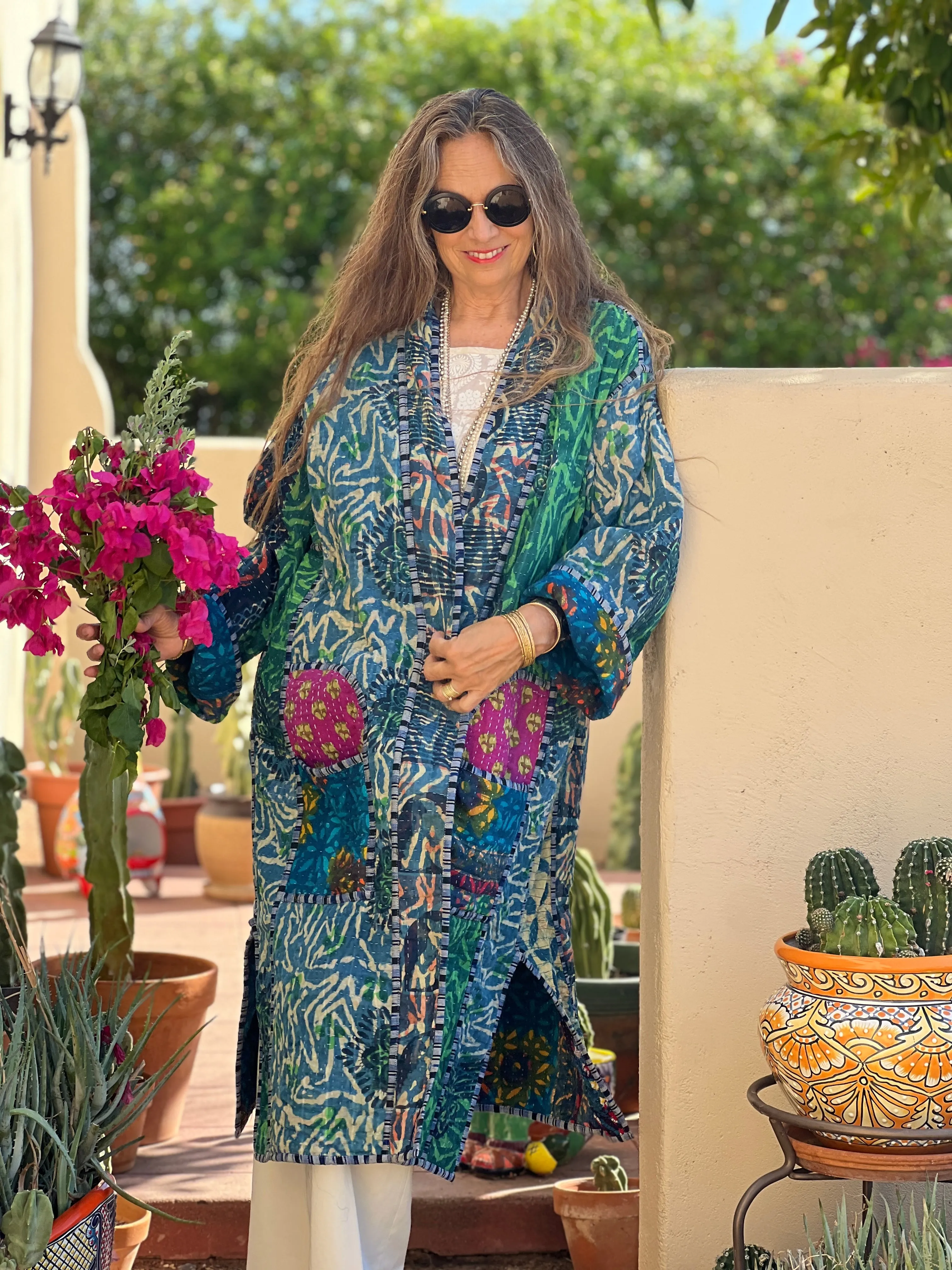 Ganika Indigo Quilted Kantha Coat Vintage  ONE OF KIND