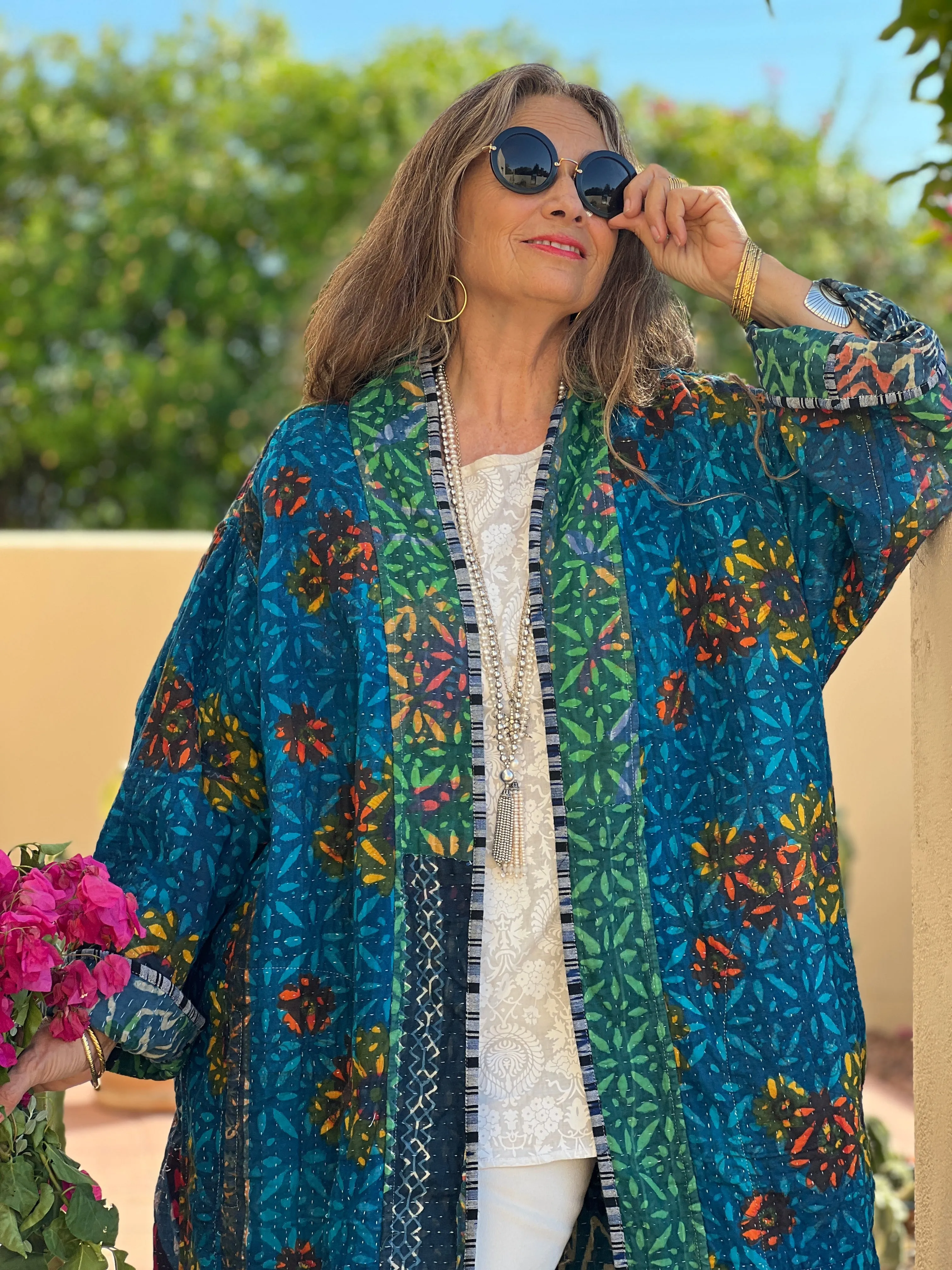 Ganika Indigo Quilted Kantha Coat Vintage  ONE OF KIND