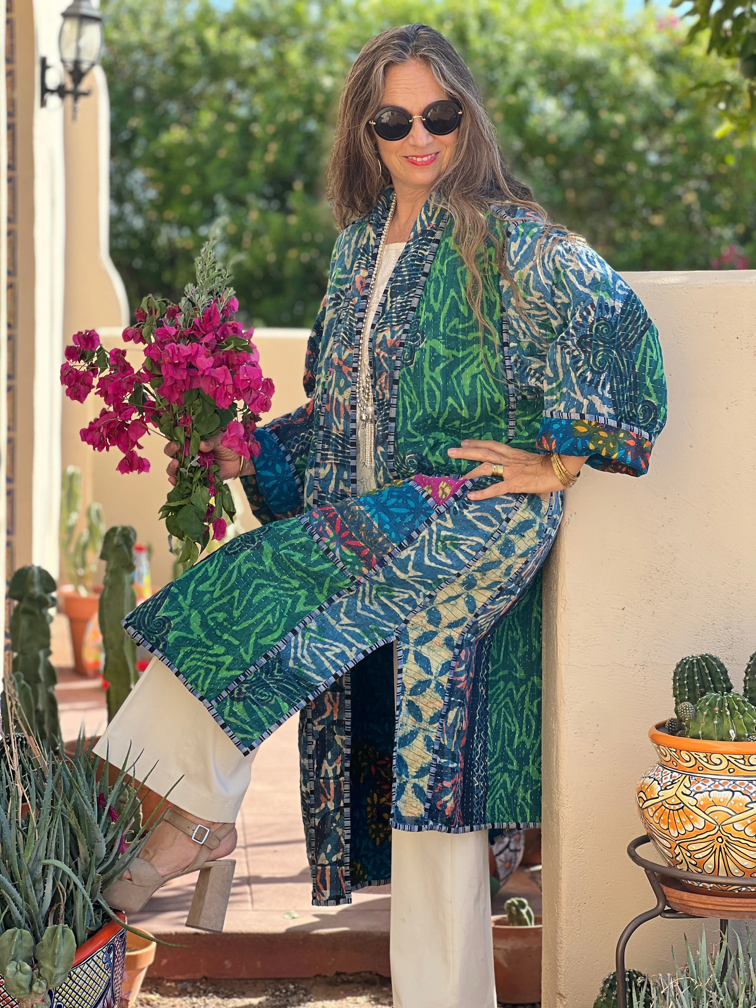 Ganika Indigo Quilted Kantha Coat Vintage  ONE OF KIND