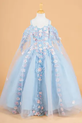 Girls 3D Floral Cape Sleeve Gown by Elizabeth K GK118
