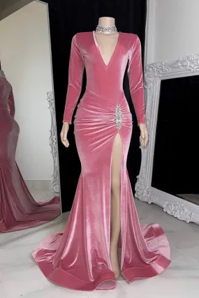 Glamorous Long Mermaid Sleeveless V-neck Split Front Prom Dress
