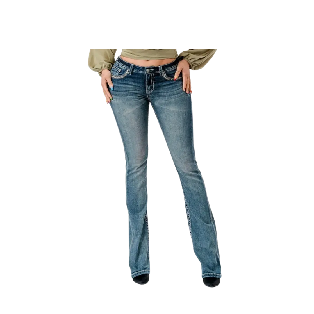 Grace in La Women's Western Horseshoe Saddle Embroidered Bootcut Stretch Jeans
