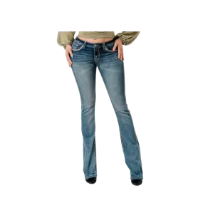 Grace in La Women's Western Horseshoe Saddle Embroidered Bootcut Stretch Jeans