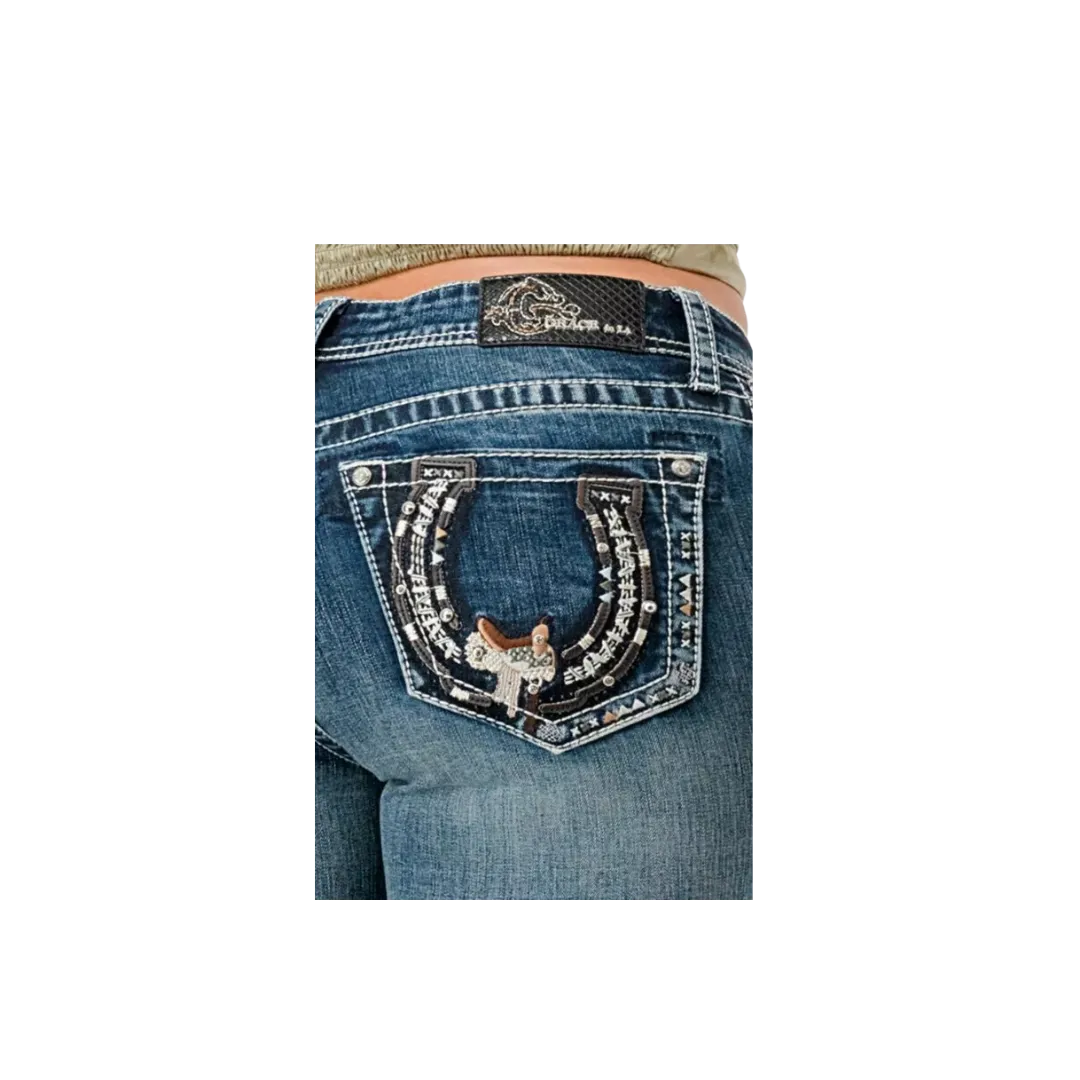 Grace in La Women's Western Horseshoe Saddle Embroidered Bootcut Stretch Jeans