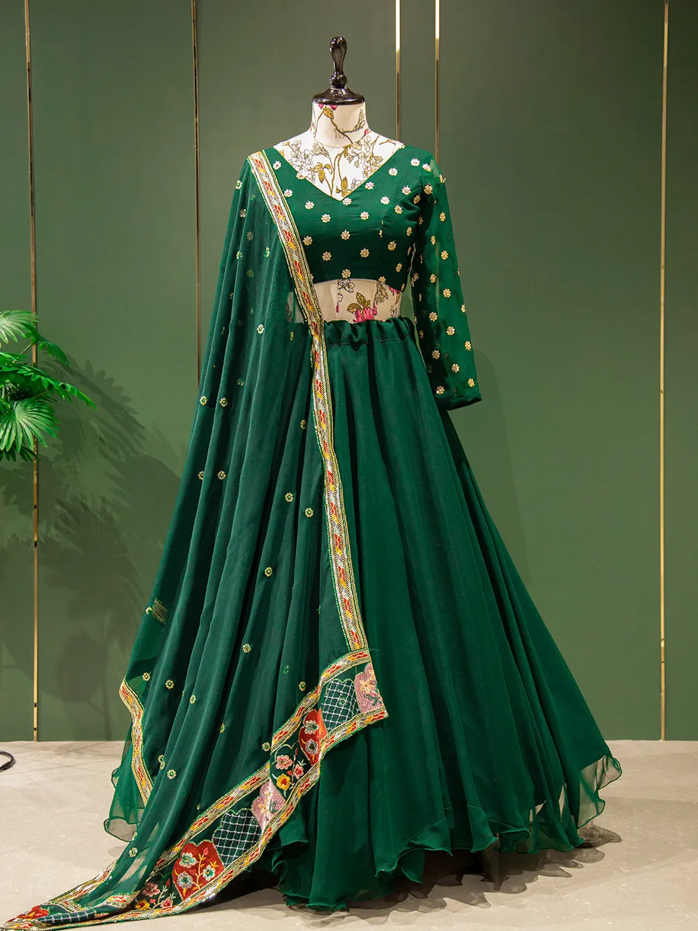 Green Color Simple Georgette Lehenga Choli
