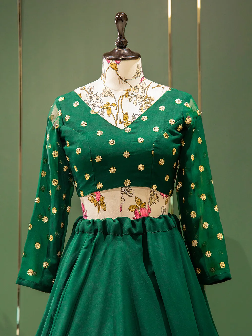 Green Color Simple Georgette Lehenga Choli