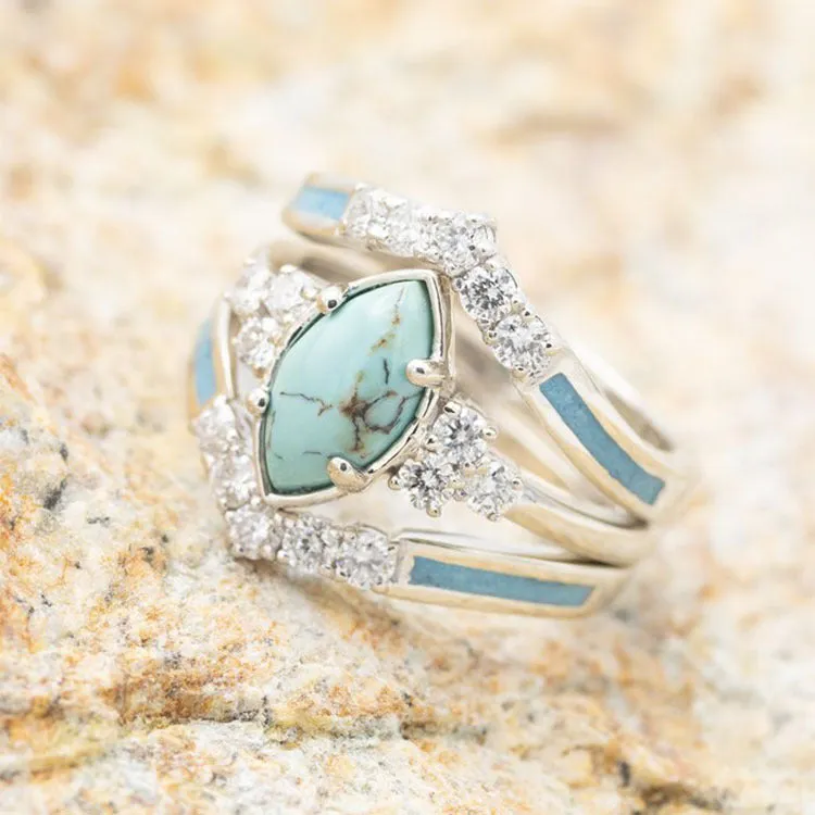 Green Jade and Diamond Three-Piece Ring Set