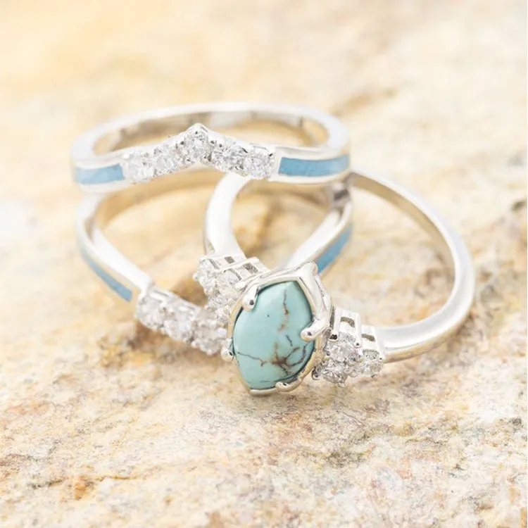 Green Jade and Diamond Three-Piece Ring Set