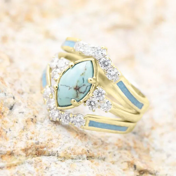Green Jade and Diamond Three-Piece Ring Set