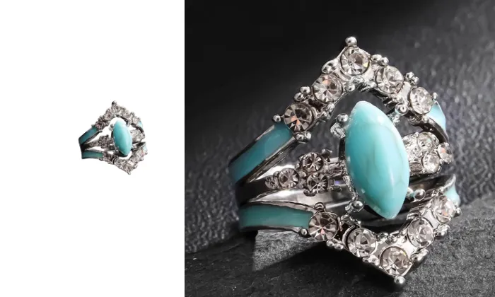 Green Jade and Diamond Three-Piece Ring Set