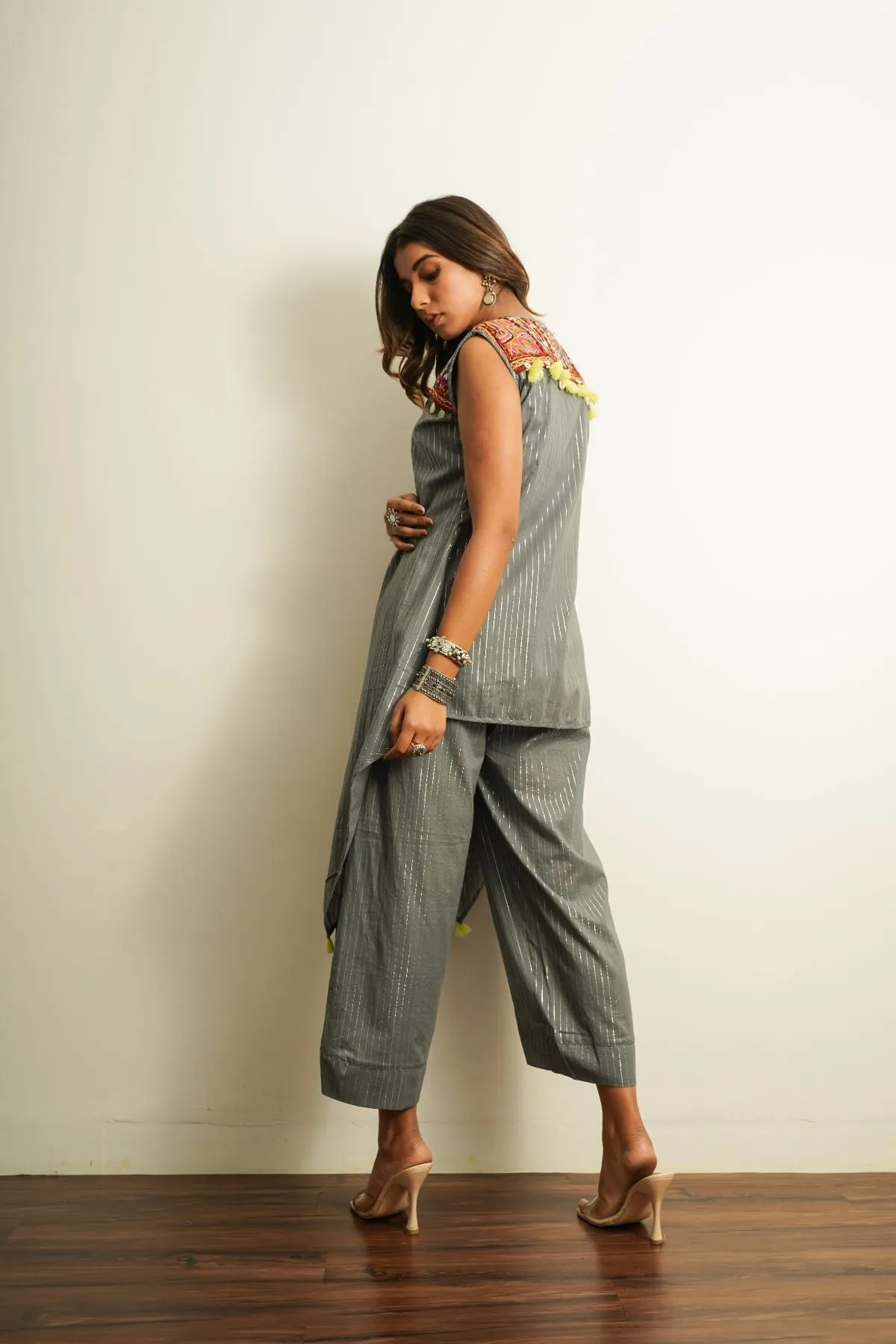 Grey Embellished Cotton Shrug