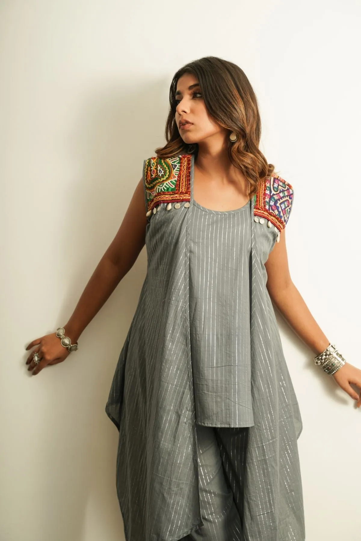 Grey Embellished Cotton Shrug